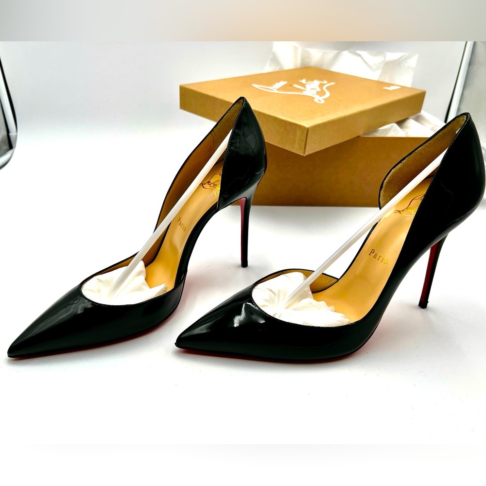 Authentic Christian Louboutin Iriza Patent Open-Side Red Sole Pump. Brand New